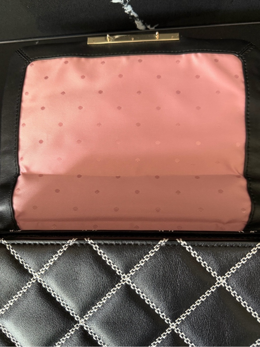 Kate Spade Quilted Chain Strap Crossbody Black White Stitch - Picture 9 of 12
